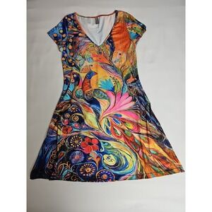 Noracora Dress V Neck Colorful Wearable Art Eyes Peacock Fish  Womens Small